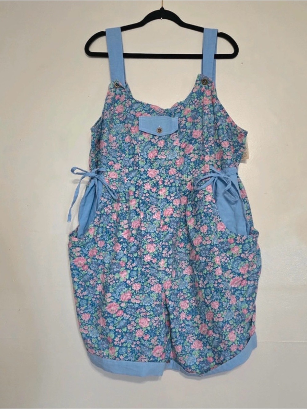 Light Blue Floral Romper Jumpsuit with Pink Accents